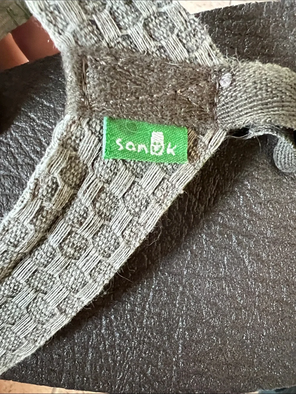 Sanuk Gray Flip Flops with Green Floral Lining